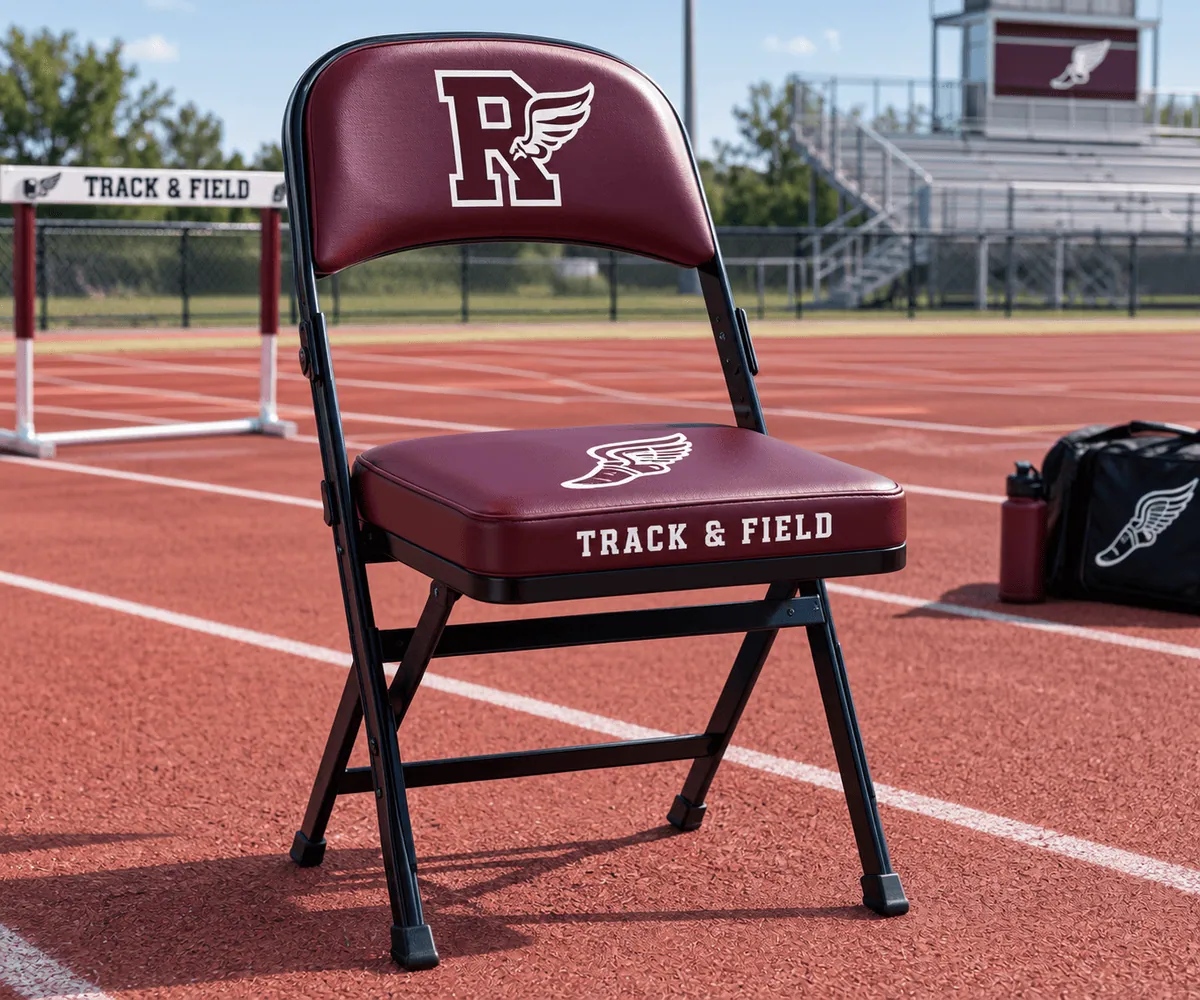 GV340A Courtside Chair with custom school logo at a track and field competition