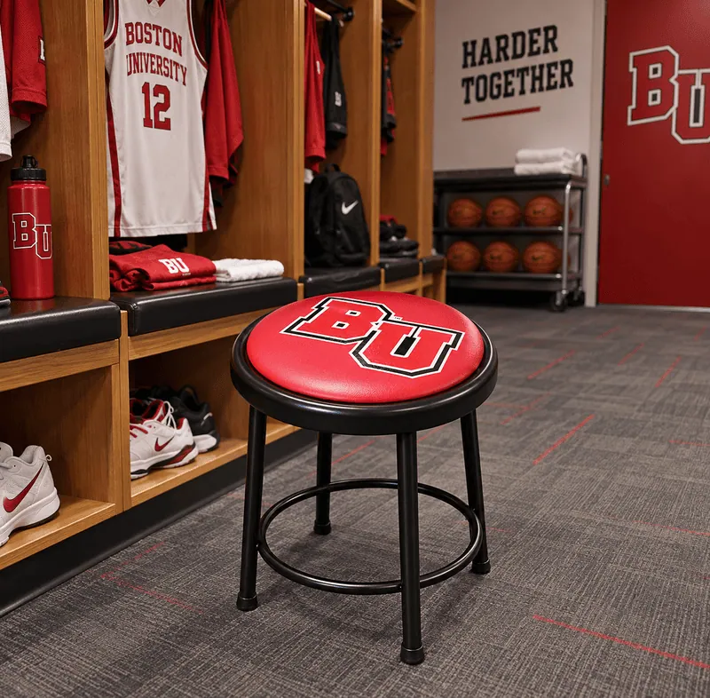 Custom branded locker room stool with school logo